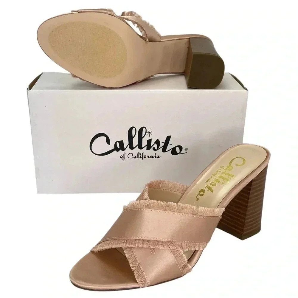 Callisto Monakko Blush Satin Heeled Womens Sandals Size 9M
